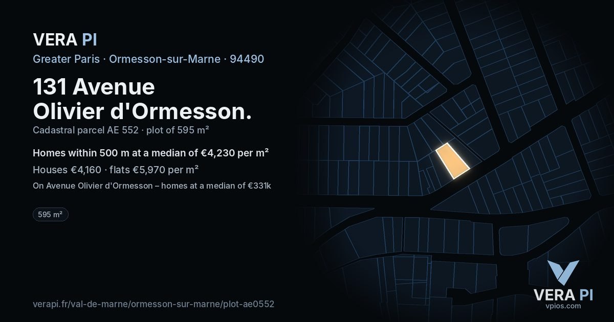 131 Avenue Olivier d'Ormesson, Ormesson-sur-Marne at night – the plot lit, the parcels around coloured by the prices near them