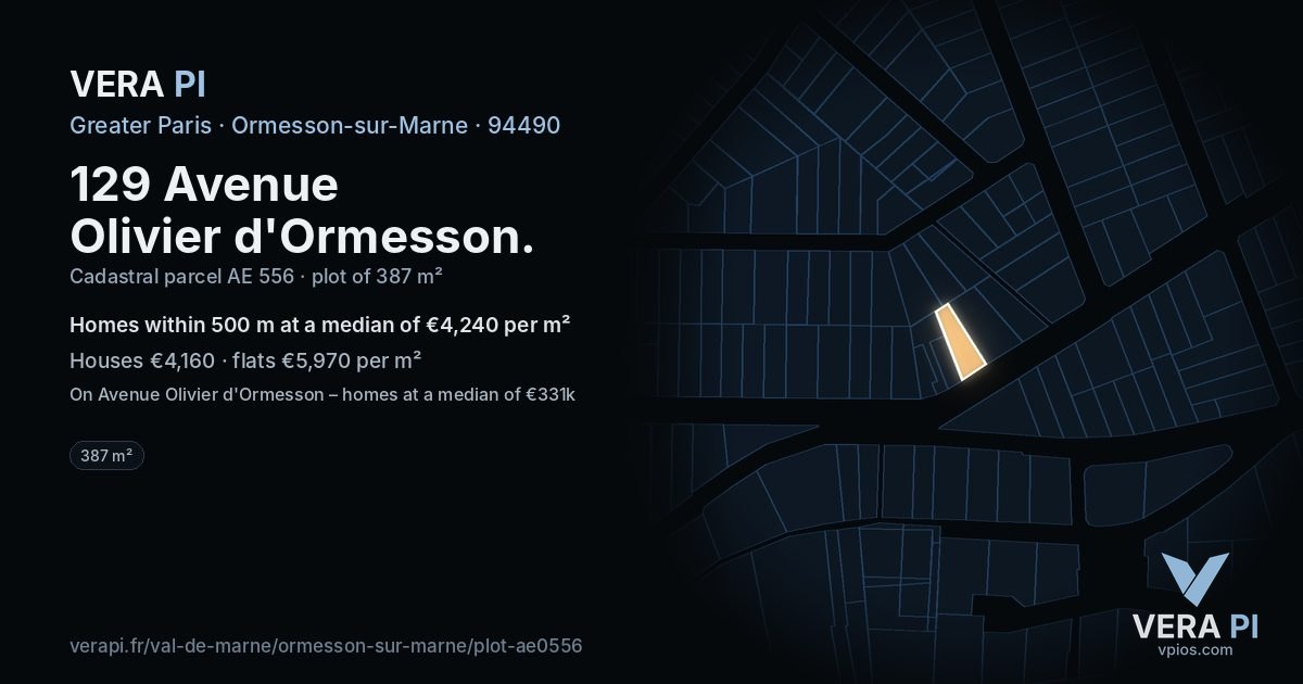 129 Avenue Olivier d'Ormesson, Ormesson-sur-Marne at night – the plot lit, the parcels around coloured by the prices near them