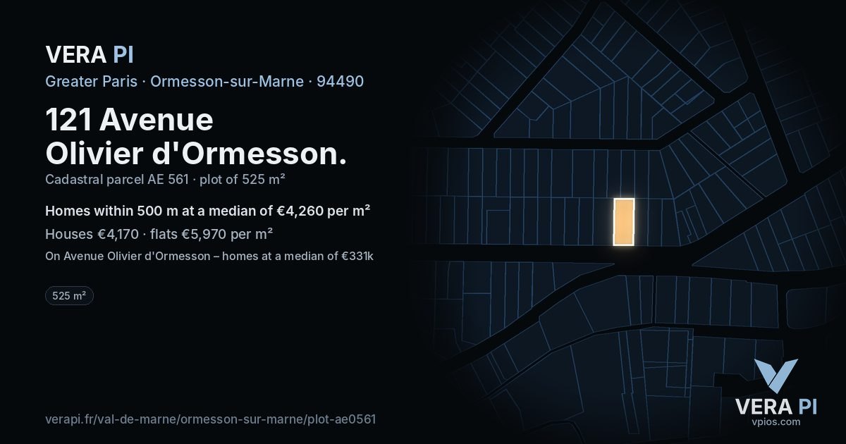 121 Avenue Olivier d'Ormesson, Ormesson-sur-Marne at night – the plot lit, the parcels around coloured by the prices near them