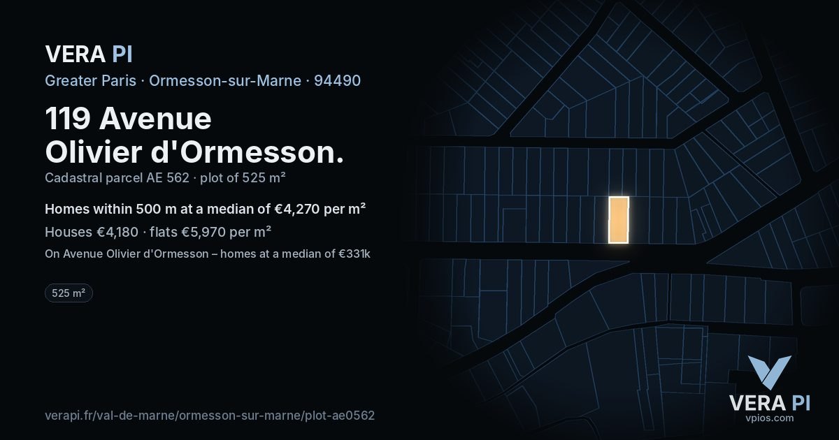 119 Avenue Olivier d'Ormesson, Ormesson-sur-Marne at night – the plot lit, the parcels around coloured by the prices near them