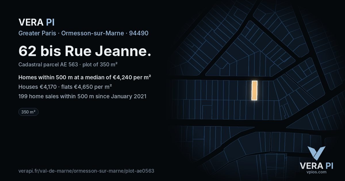 62 bis Rue Jeanne, Ormesson-sur-Marne at night – the plot lit, the parcels around coloured by the prices near them