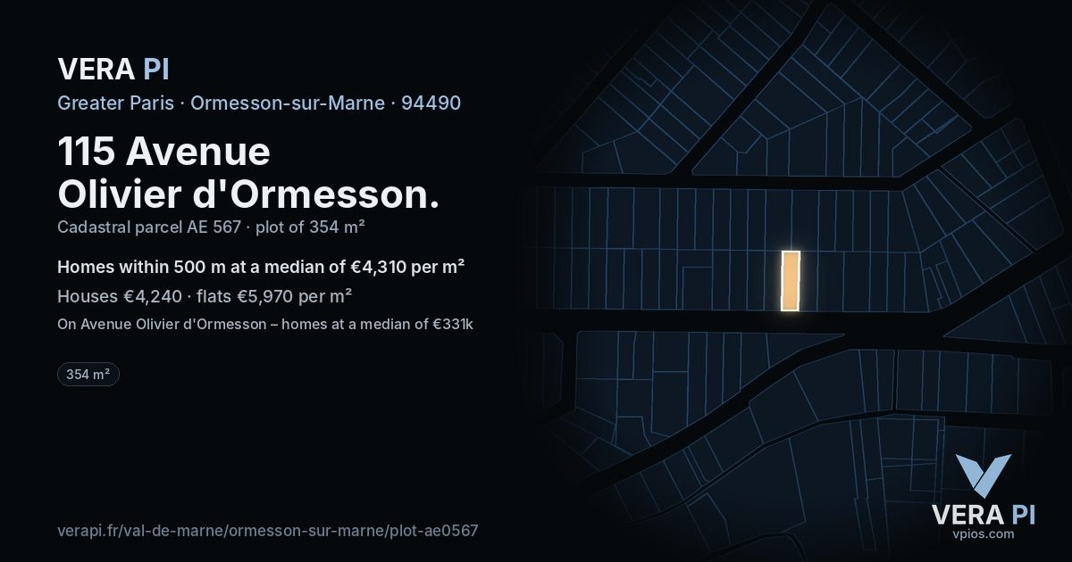 115 Avenue Olivier d'Ormesson, Ormesson-sur-Marne at night – the plot lit, the parcels around coloured by the prices near them
