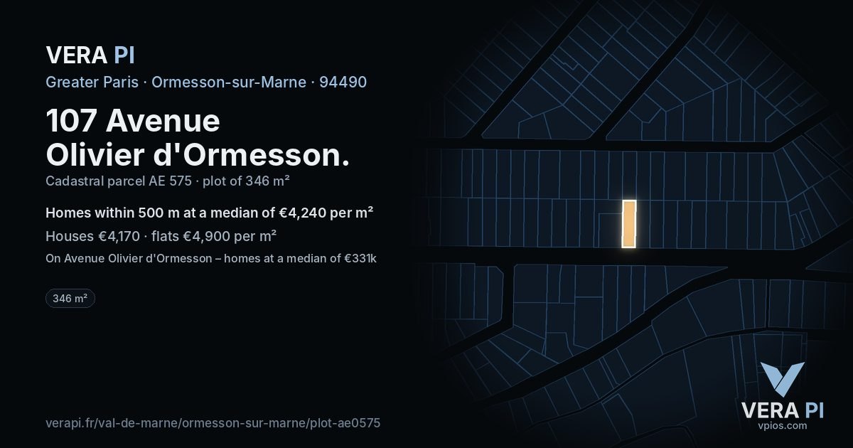 107 Avenue Olivier d'Ormesson, Ormesson-sur-Marne at night – the plot lit, the parcels around coloured by the prices near them