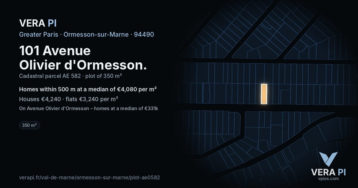 101 Avenue Olivier d'Ormesson, Ormesson-sur-Marne at night – the plot lit, the parcels around coloured by the prices near them