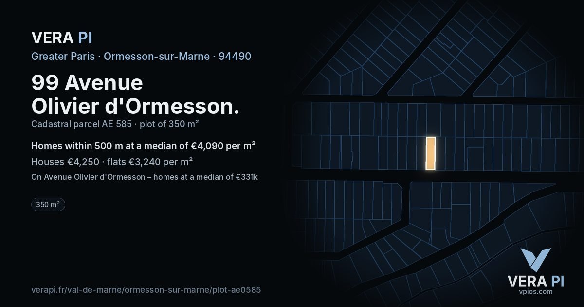 99 Avenue Olivier d'Ormesson, Ormesson-sur-Marne at night – the plot lit, the parcels around coloured by the prices near them