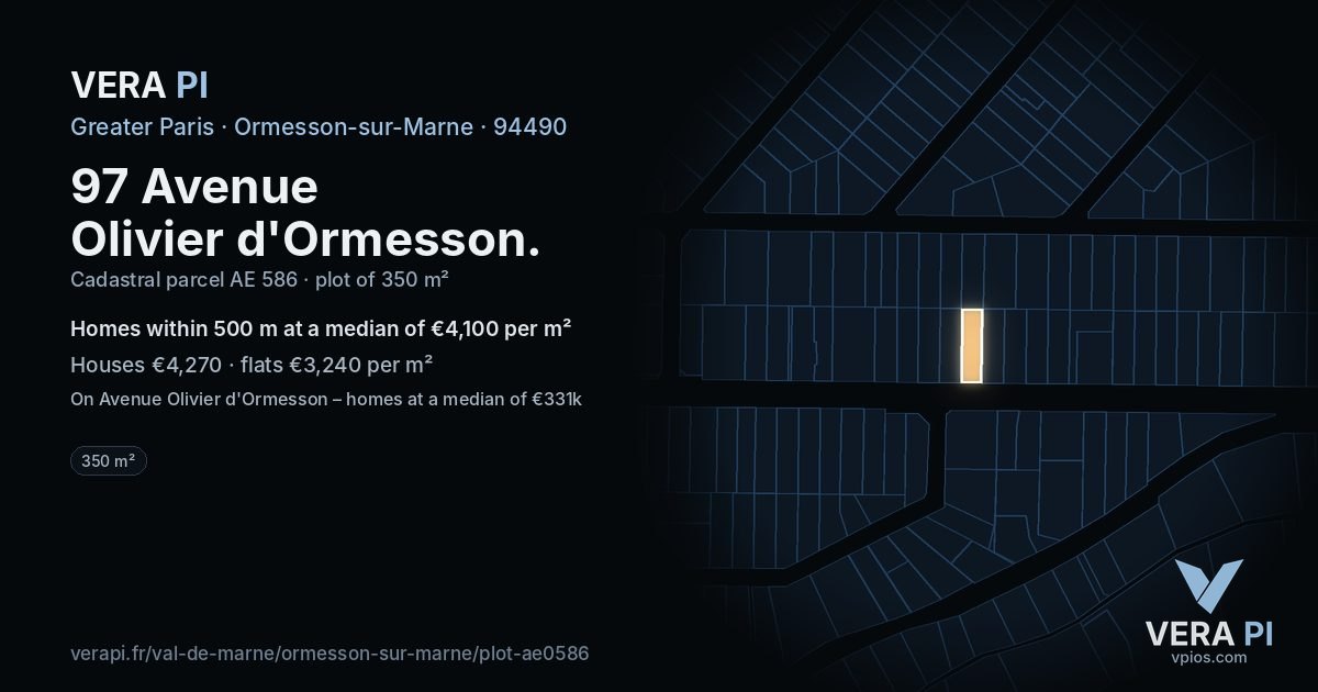 97 Avenue Olivier d'Ormesson, Ormesson-sur-Marne at night – the plot lit, the parcels around coloured by the prices near them