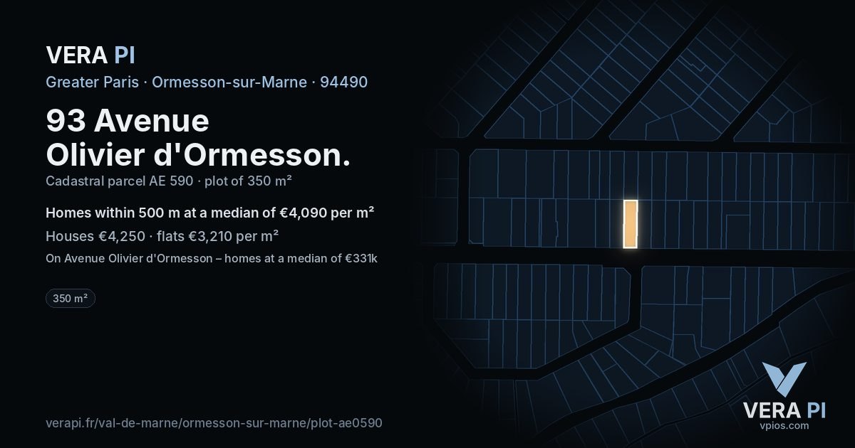 93 Avenue Olivier d'Ormesson, Ormesson-sur-Marne at night – the plot lit, the parcels around coloured by the prices near them