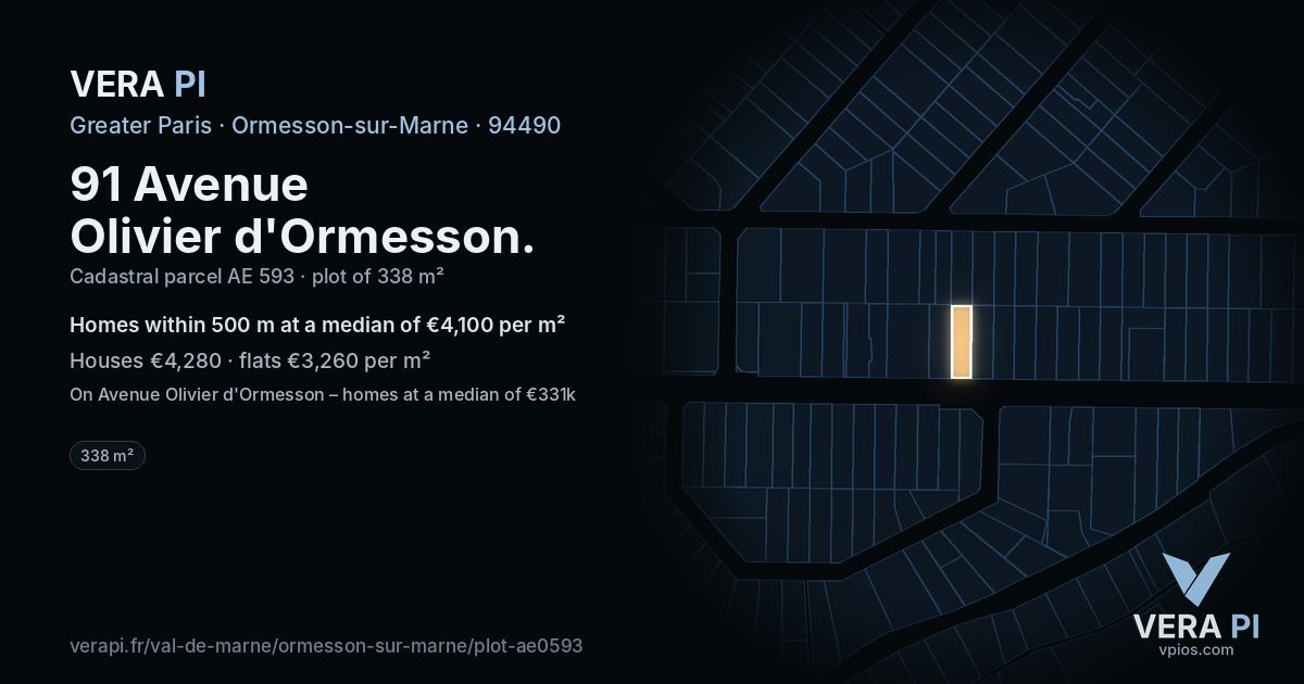 91 Avenue Olivier d'Ormesson, Ormesson-sur-Marne at night – the plot lit, the parcels around coloured by the prices near them