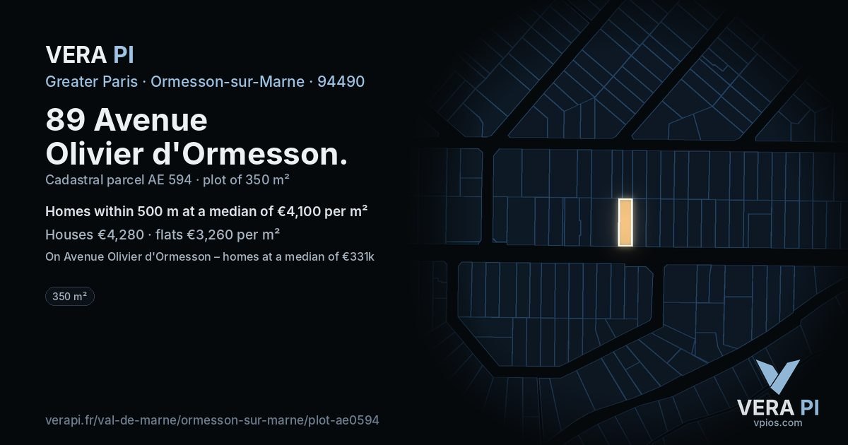 89 Avenue Olivier d'Ormesson, Ormesson-sur-Marne at night – the plot lit, the parcels around coloured by the prices near them