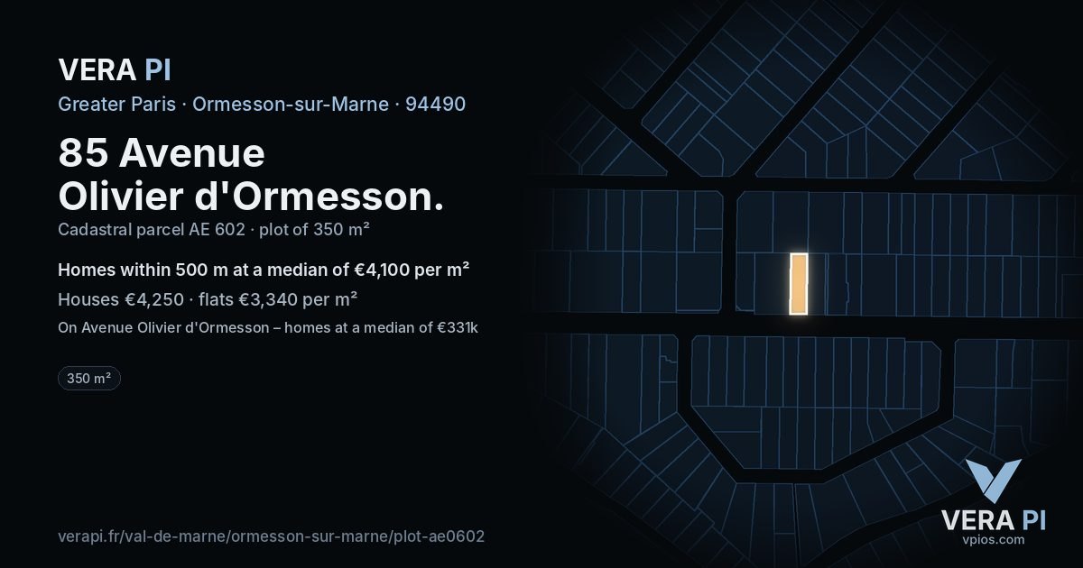 85 Avenue Olivier d'Ormesson, Ormesson-sur-Marne at night – the plot lit, the parcels around coloured by the prices near them