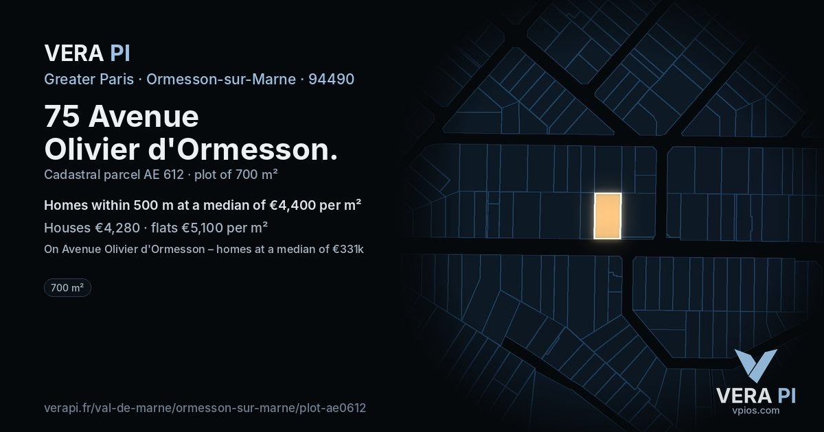75 Avenue Olivier d'Ormesson, Ormesson-sur-Marne at night – the plot lit, the parcels around coloured by the prices near them