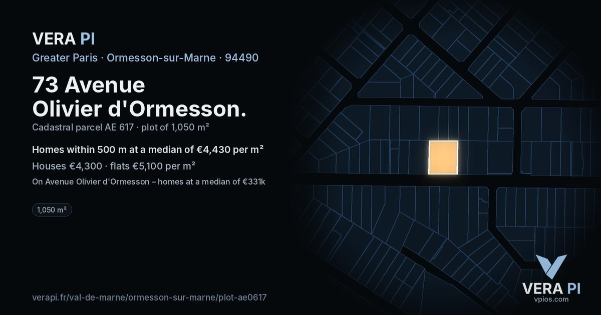 73 Avenue Olivier d'Ormesson, Ormesson-sur-Marne at night – the plot lit, the parcels around coloured by the prices near them