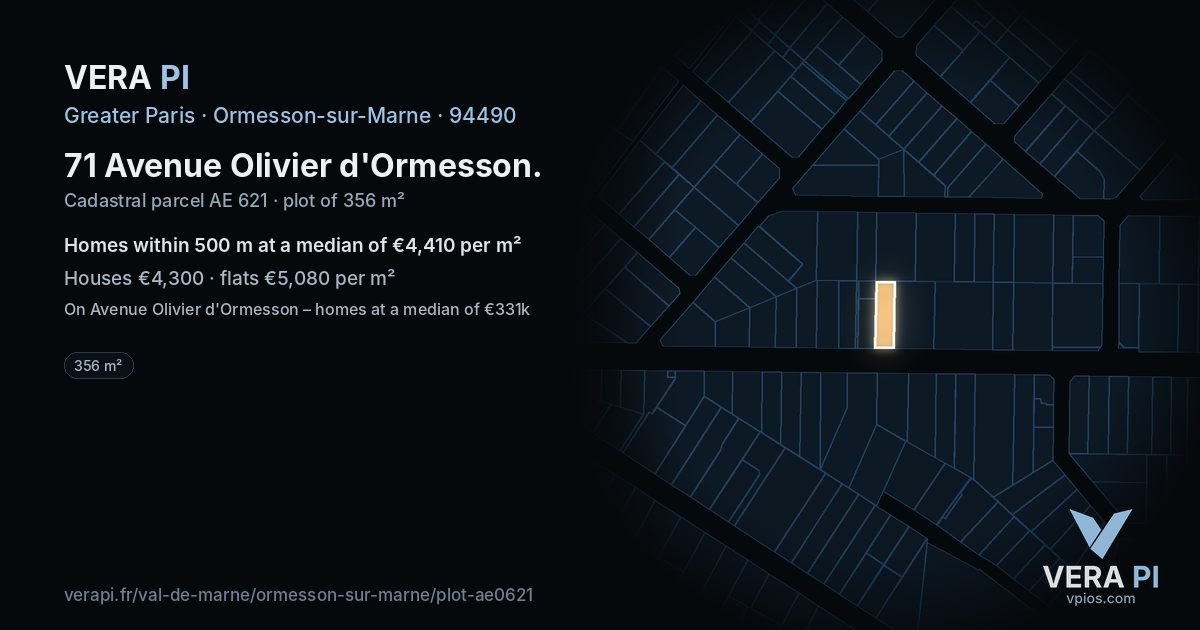 71 Avenue Olivier d'Ormesson, Ormesson-sur-Marne at night – the plot lit, the parcels around coloured by the prices near them