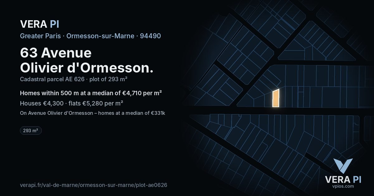 63 Avenue Olivier d'Ormesson, Ormesson-sur-Marne at night – the plot lit, the parcels around coloured by the prices near them