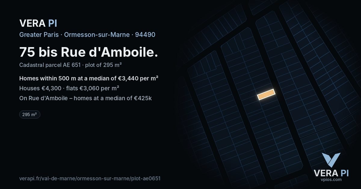75 bis Rue d'Amboile, Ormesson-sur-Marne at night – the plot lit, the parcels around coloured by the prices near them