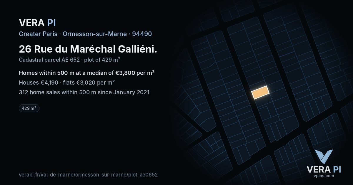 26 Rue du Maréchal Galliéni, Ormesson-sur-Marne at night – the plot lit, the parcels around coloured by the prices near them