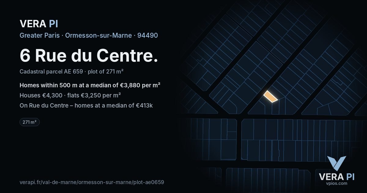 6 Rue du Centre, Ormesson-sur-Marne at night – the plot lit, the parcels around coloured by the prices near them