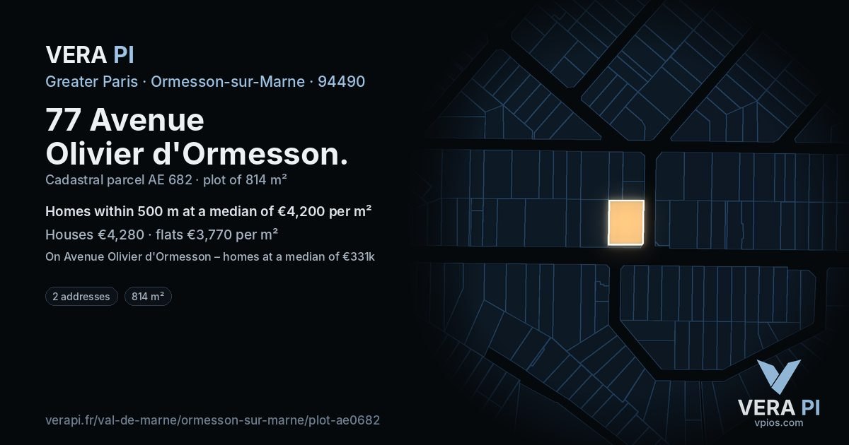 77 Avenue Olivier d'Ormesson, Ormesson-sur-Marne at night – the plot lit, the parcels around coloured by the prices near them