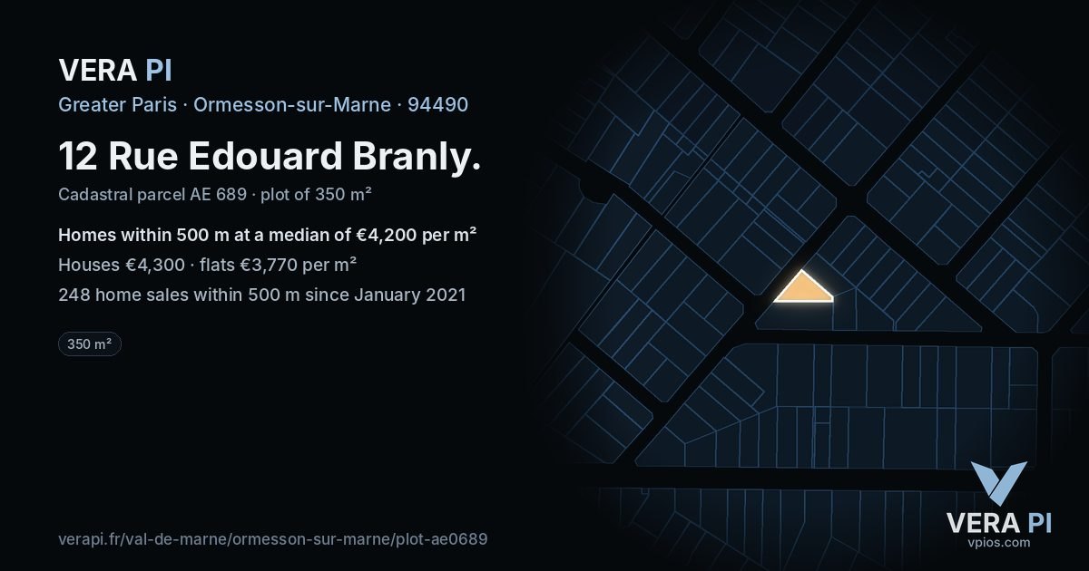 12 Rue Edouard Branly, Ormesson-sur-Marne at night – the plot lit, the parcels around coloured by the prices near them