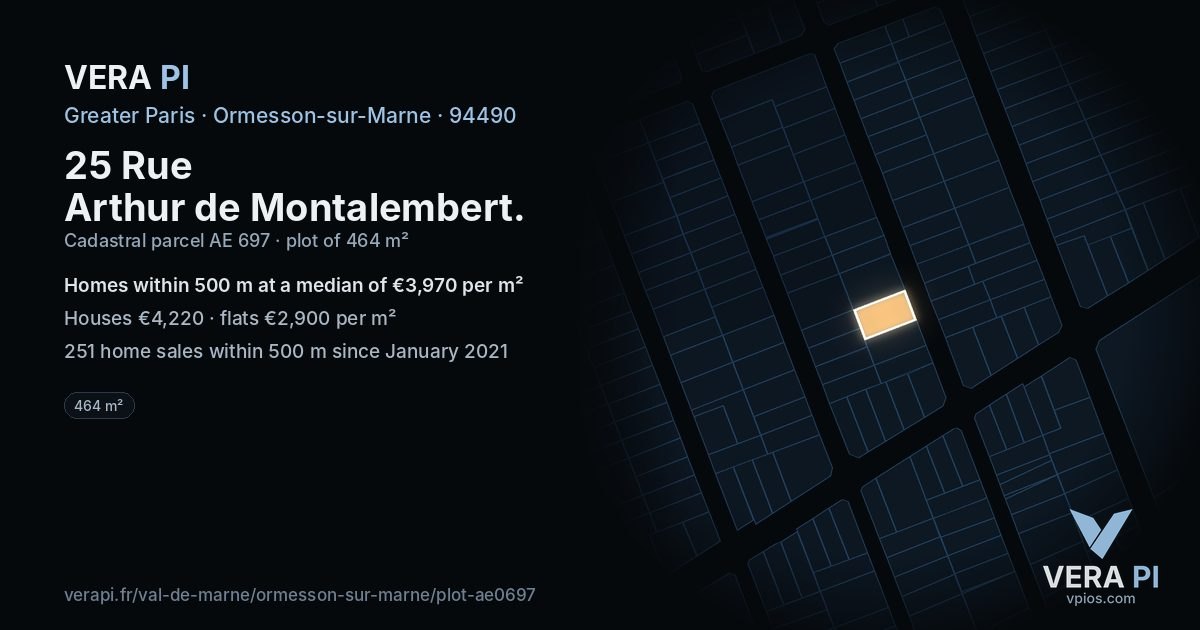 25 Rue Arthur de Montalembert, Ormesson-sur-Marne at night – the plot lit, the parcels around coloured by the prices near them