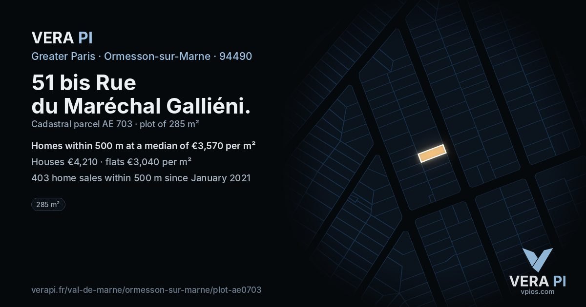 51 bis Rue du Maréchal Galliéni, Ormesson-sur-Marne at night – the plot lit, the parcels around coloured by the prices near them