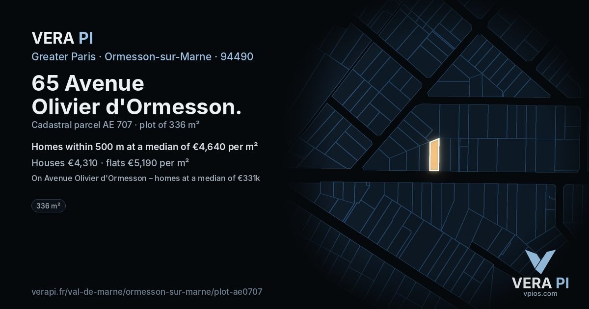 65 Avenue Olivier d'Ormesson, Ormesson-sur-Marne at night – the plot lit, the parcels around coloured by the prices near them