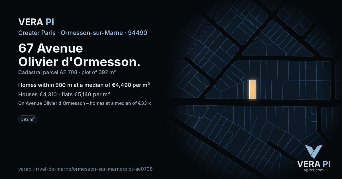 67 Avenue Olivier d'Ormesson, Ormesson-sur-Marne at night – the plot lit, the parcels around coloured by the prices near them