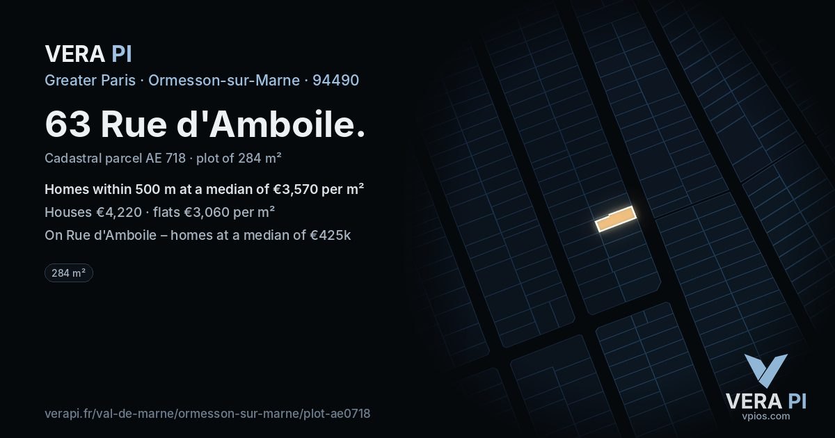 63 Rue d'Amboile, Ormesson-sur-Marne at night – the plot lit, the parcels around coloured by the prices near them
