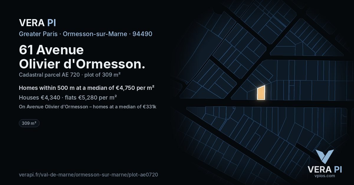 61 Avenue Olivier d'Ormesson, Ormesson-sur-Marne at night – the plot lit, the parcels around coloured by the prices near them