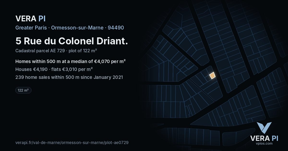 5 Rue du Colonel Driant, Ormesson-sur-Marne at night – the plot lit, the parcels around coloured by the prices near them