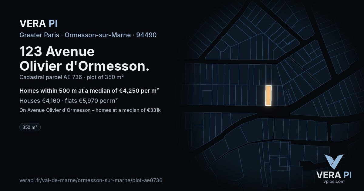 123 Avenue Olivier d'Ormesson, Ormesson-sur-Marne at night – the plot lit, the parcels around coloured by the prices near them