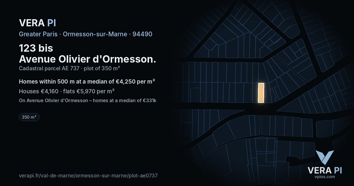 123 bis Avenue Olivier d'Ormesson, Ormesson-sur-Marne at night – the plot lit, the parcels around coloured by the prices near them
