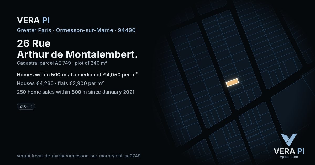 26 Rue Arthur de Montalembert, Ormesson-sur-Marne at night – the plot lit, the parcels around coloured by the prices near them