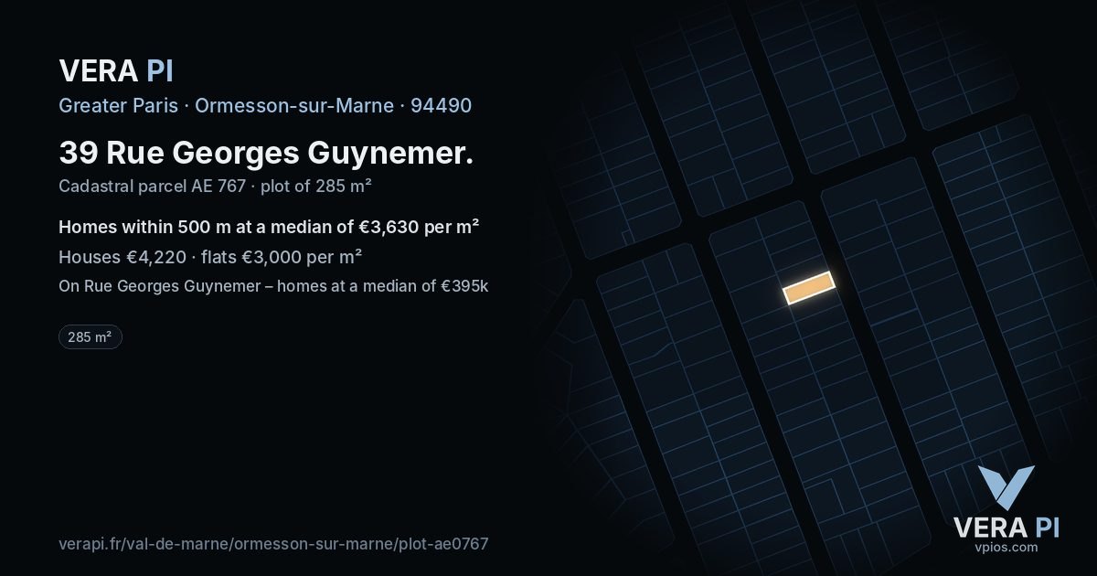 39 Rue Georges Guynemer, Ormesson-sur-Marne at night – the plot lit, the parcels around coloured by the prices near them