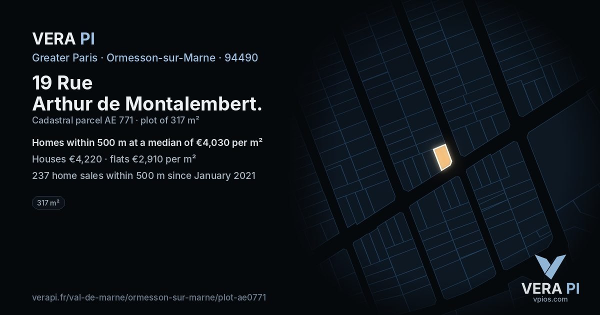 19 Rue Arthur de Montalembert, Ormesson-sur-Marne at night – the plot lit, the parcels around coloured by the prices near them