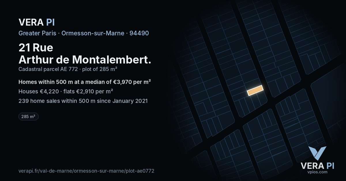 21 Rue Arthur de Montalembert, Ormesson-sur-Marne at night – the plot lit, the parcels around coloured by the prices near them