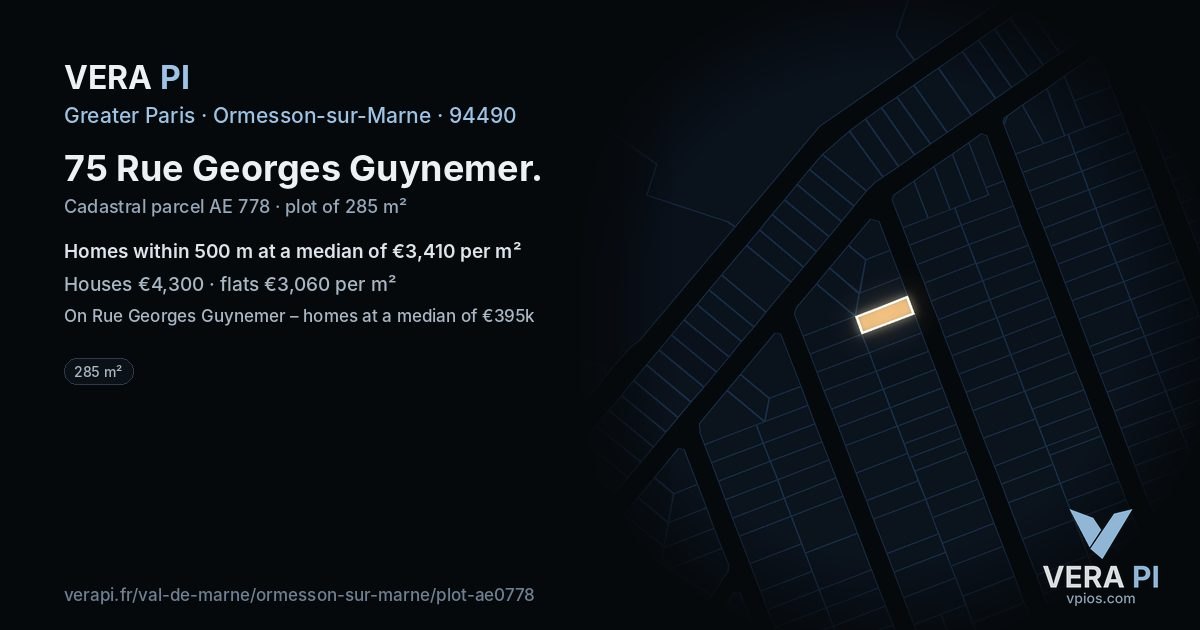 75 Rue Georges Guynemer, Ormesson-sur-Marne at night – the plot lit, the parcels around coloured by the prices near them