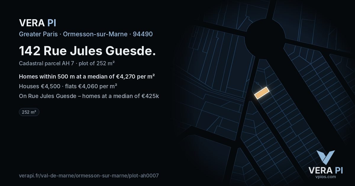 142 Rue Jules Guesde, Ormesson-sur-Marne at night – the plot lit, the parcels around coloured by the prices near them