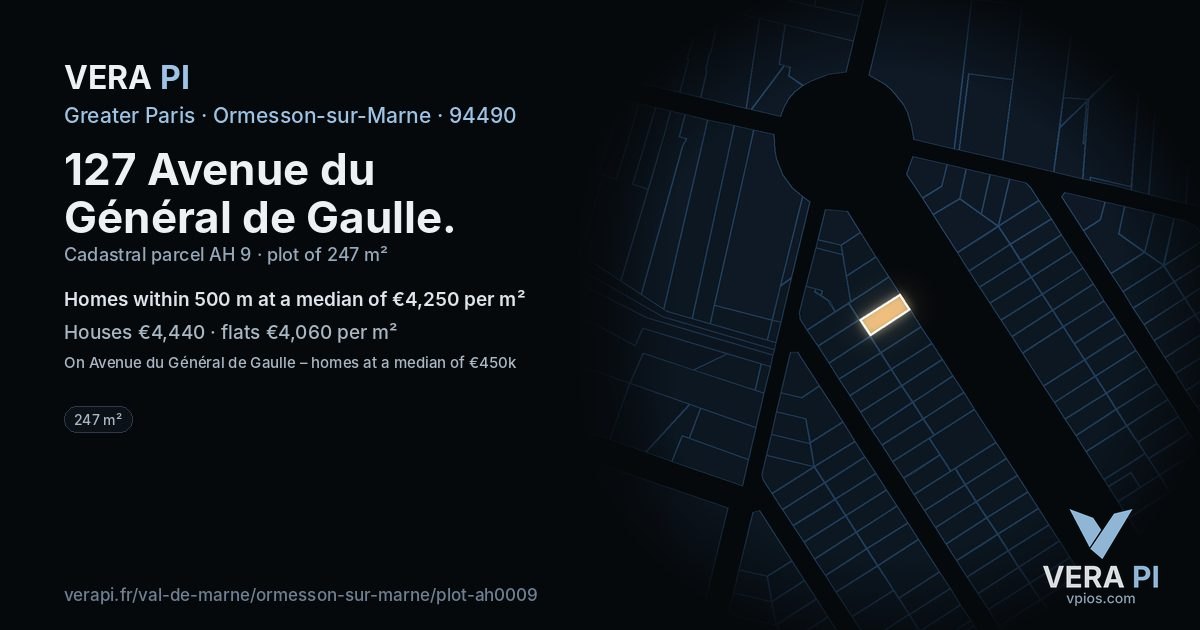 127 Avenue du Général de Gaulle, Ormesson-sur-Marne at night – the plot lit, the parcels around coloured by the prices near them