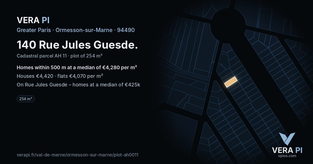 140 Rue Jules Guesde, Ormesson-sur-Marne at night – the plot lit, the parcels around coloured by the prices near them