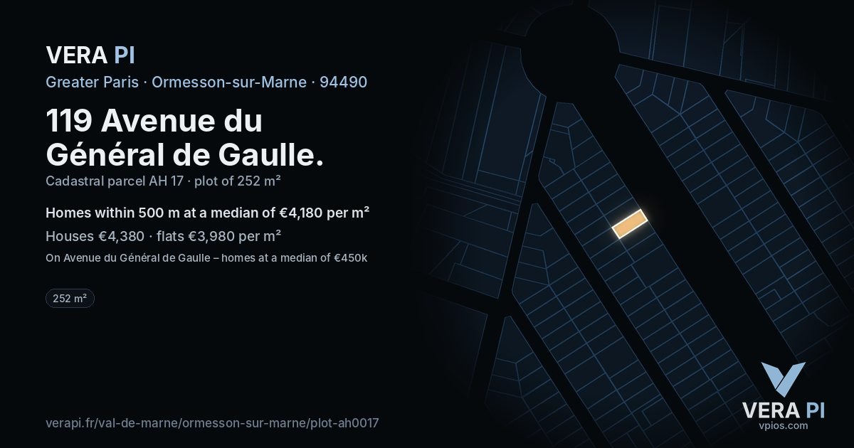 119 Avenue du Général de Gaulle, Ormesson-sur-Marne at night – the plot lit, the parcels around coloured by the prices near them