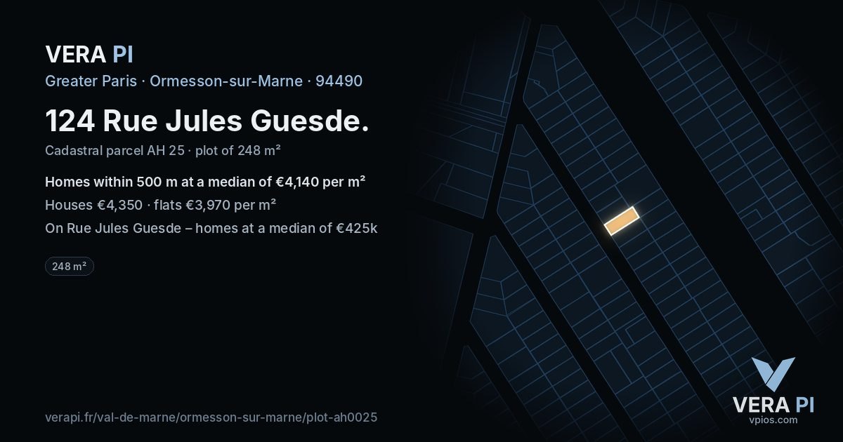 124 Rue Jules Guesde, Ormesson-sur-Marne at night – the plot lit, the parcels around coloured by the prices near them