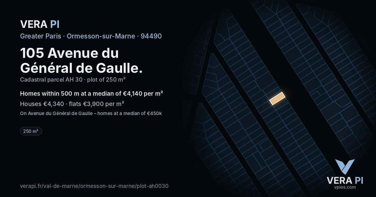 105 Avenue du Général de Gaulle, Ormesson-sur-Marne at night – the plot lit, the parcels around coloured by the prices near them