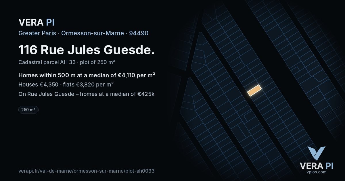 116 Rue Jules Guesde, Ormesson-sur-Marne at night – the plot lit, the parcels around coloured by the prices near them