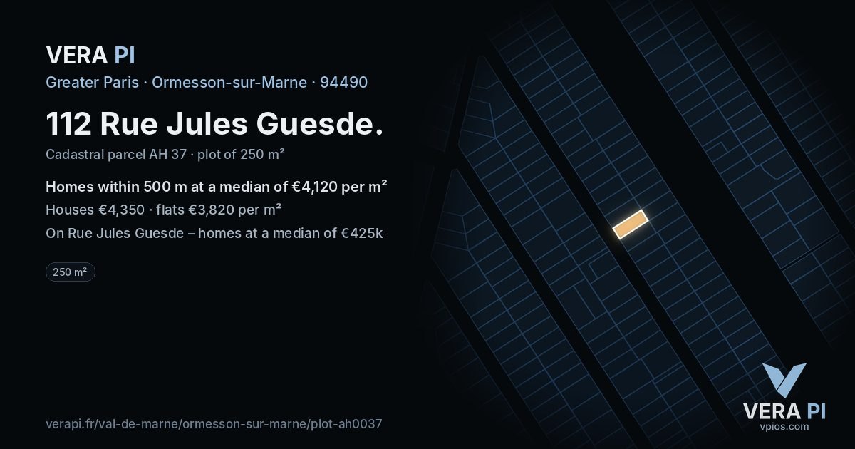 112 Rue Jules Guesde, Ormesson-sur-Marne at night – the plot lit, the parcels around coloured by the prices near them