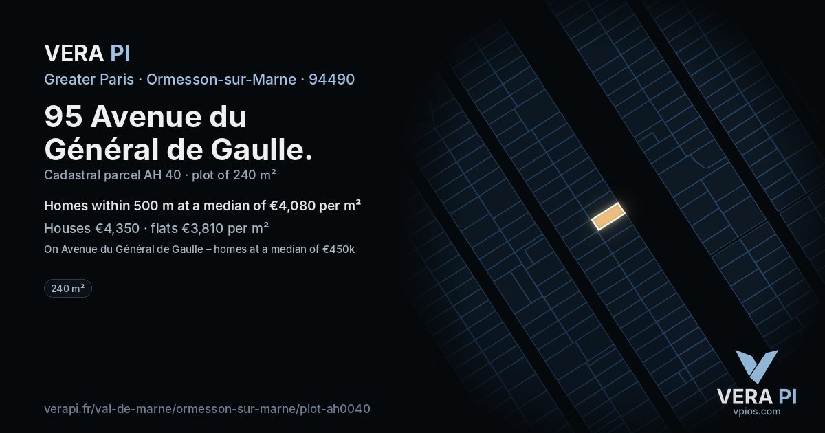 95 Avenue du Général de Gaulle, Ormesson-sur-Marne at night – the plot lit, the parcels around coloured by the prices near them