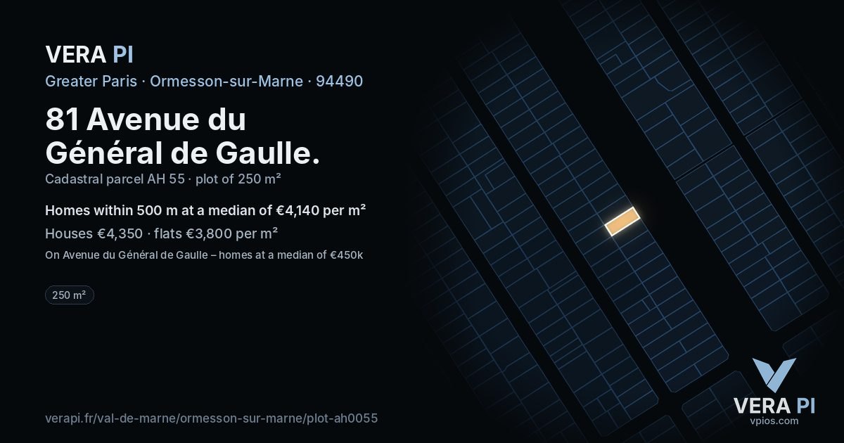 81 Avenue du Général de Gaulle, Ormesson-sur-Marne at night – the plot lit, the parcels around coloured by the prices near them
