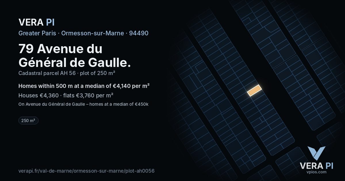 79 Avenue du Général de Gaulle, Ormesson-sur-Marne at night – the plot lit, the parcels around coloured by the prices near them