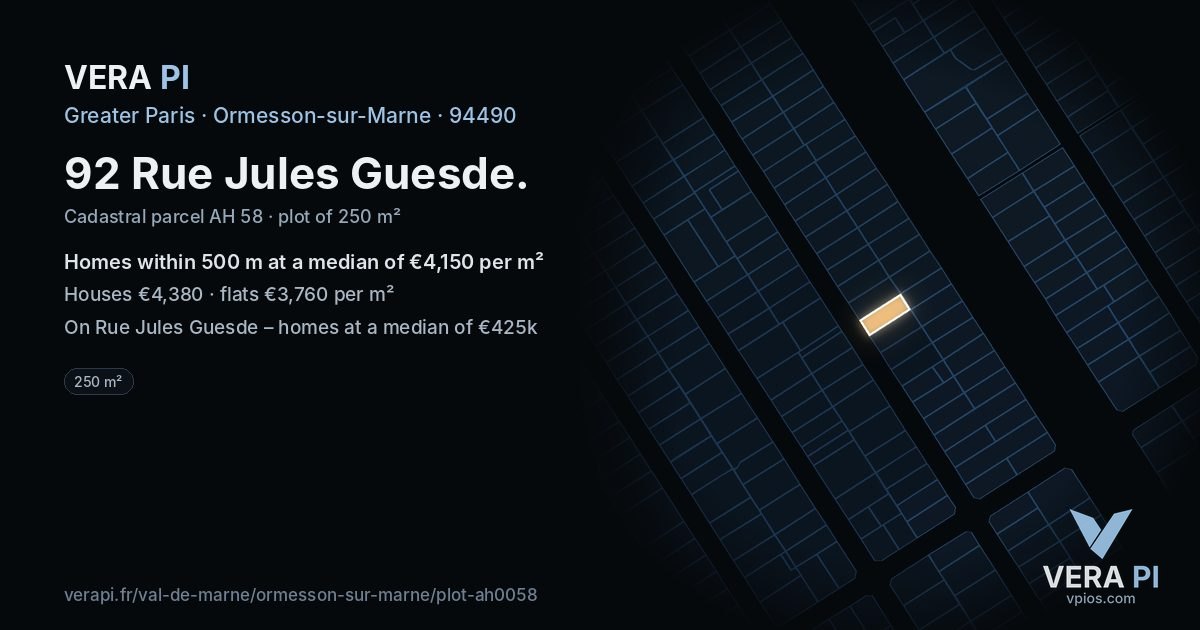 92 Rue Jules Guesde, Ormesson-sur-Marne at night – the plot lit, the parcels around coloured by the prices near them