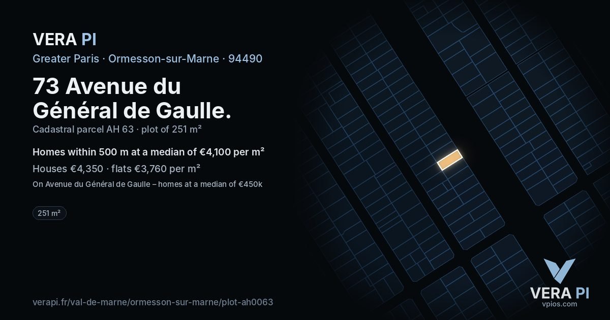 73 Avenue du Général de Gaulle, Ormesson-sur-Marne at night – the plot lit, the parcels around coloured by the prices near them